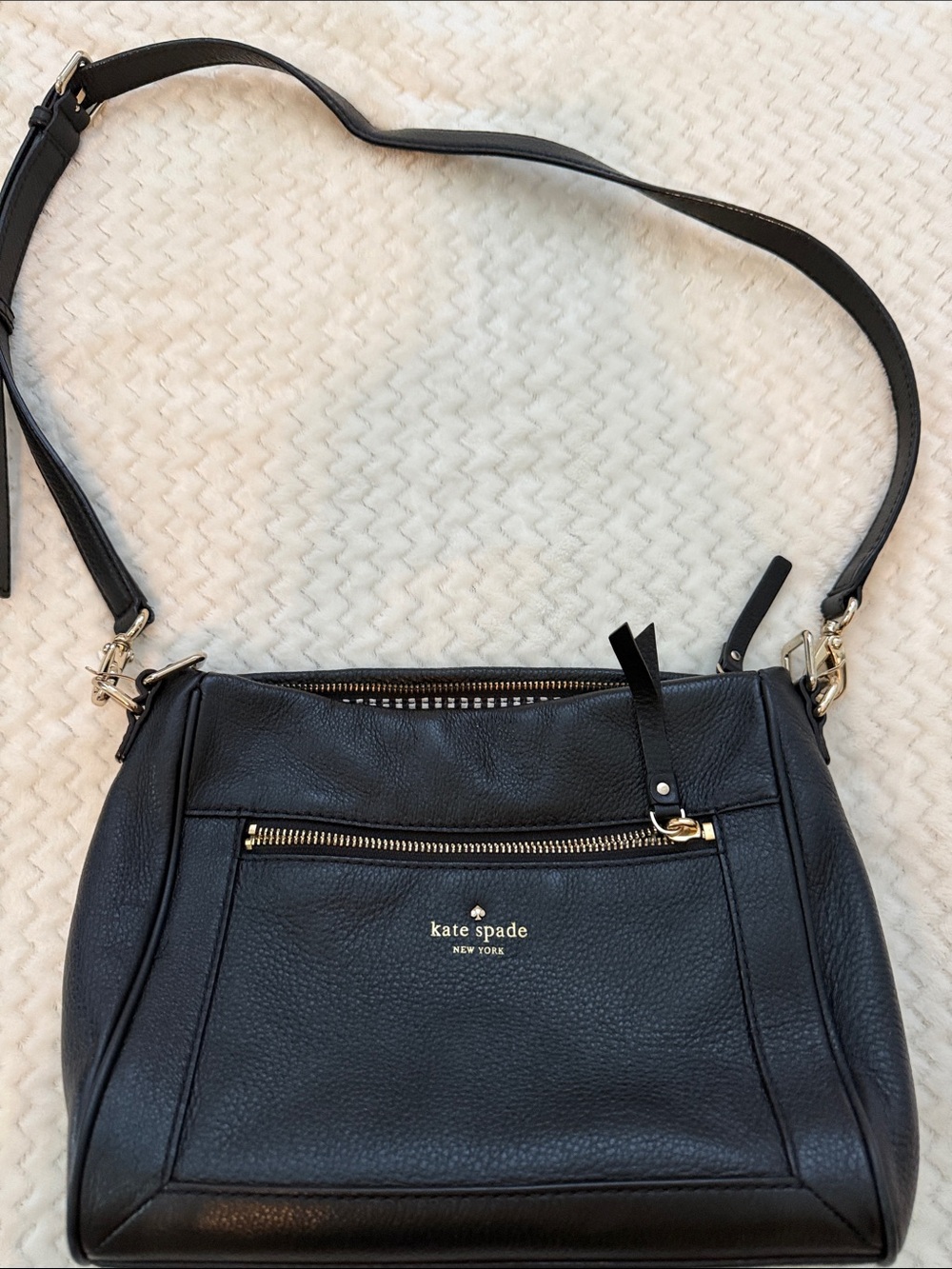 kate spade black pebbled leather shoulder bag with gold hardware